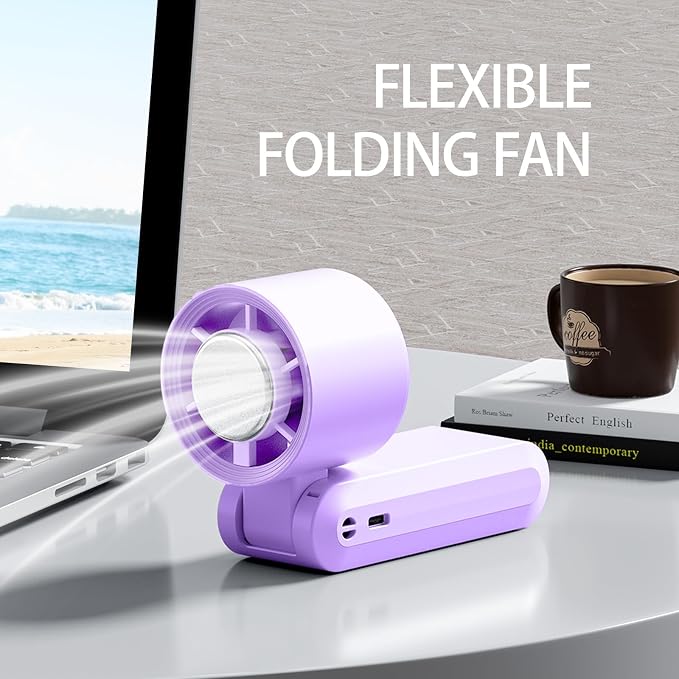 Handheld Fan, Portable Handheld Fan with Ice Function, mini personal fan, Turbo Powerful Rechargeable Fans,1-199 Speed, Foldable, for Women Men Outdoor Indoor travel essentials(Purple) - Image 7