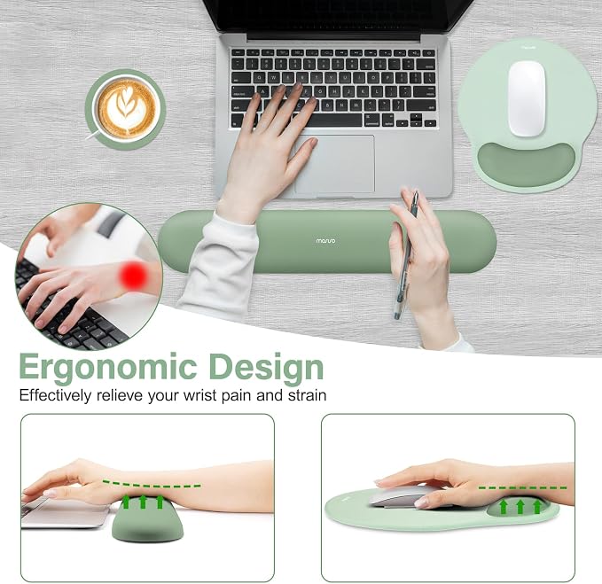 MOSISO Wrist Rest Support for Mouse Pad&Keyboard Set, Antique Green | Circle Curved Ergonomic Mousepad Non-Slip Base Home/Office Pain Relief&Easy Typing Pad with Soft Cloth&Silicone Lining - Image 3
