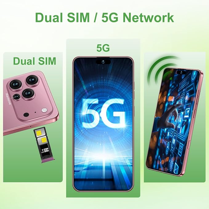 17 PMAX Unlocked Cell Phone,16GB+512GB Smartphone,6.99" HD Screen Android 15 5G Phones,Battery 7000mAh Android The Phone,Fingerprint Button Unlock/GPS/Face ID/Dual SIM/5G (Rose Glod) - Image 3