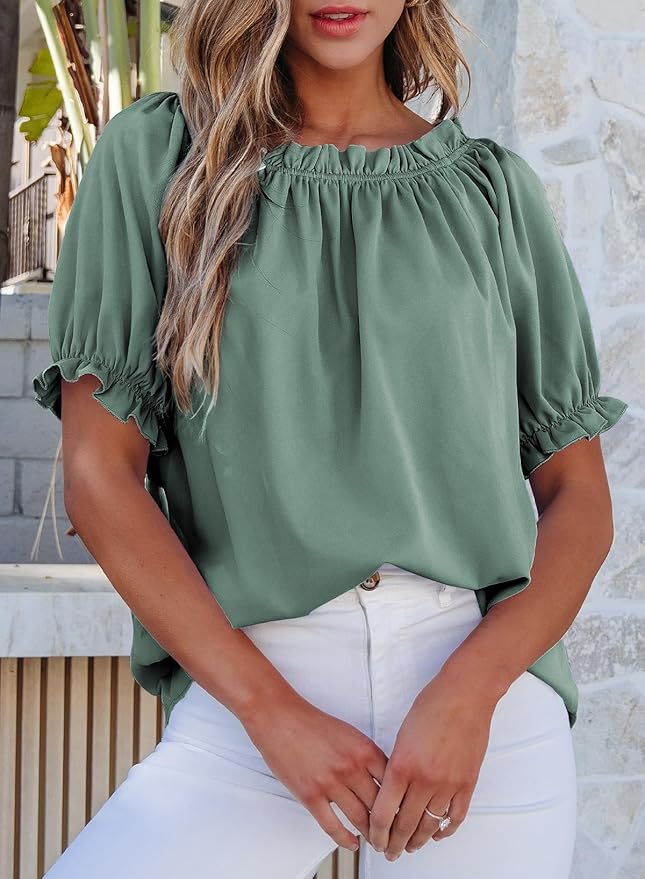 EVALESS Womens Tops Off The Shoulder Blouses for Women Dressy Casual Cute Puff Sleeve T Shirts Fashion 2026 - Image 2