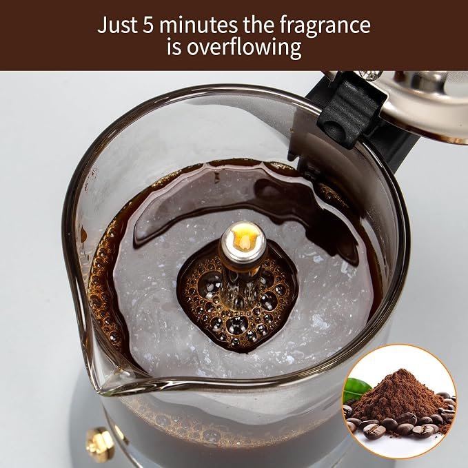 LAOION Stovetop Espresso Maker, 6Cup 240ml Moka Pot, Cuban Coffee Maker | Crystal Glass-top & Stainless Steel Coffee Maker Mocha Pot, Greca De Cafe, Cuban and Italian Coffee Maker for Cafetera Cubana - Image 4