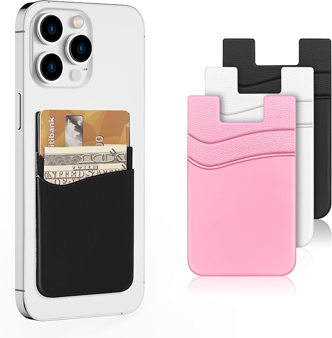 SHANSHUI Phone Card Holder, Double Silicone Cellphone Wallet Stick On Credit Card Holder Phone Pocket for Almost Smartphones & Case - Pink White Black /3pcs by SHANSHUI