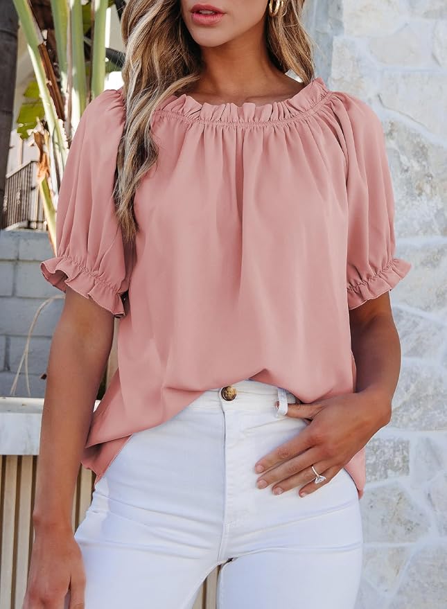 EVALESS Womens Tops Off The Shoulder Blouses for Women Dressy Casual Cute Puff Sleeve T Shirts Fashion 2026 - Image 2