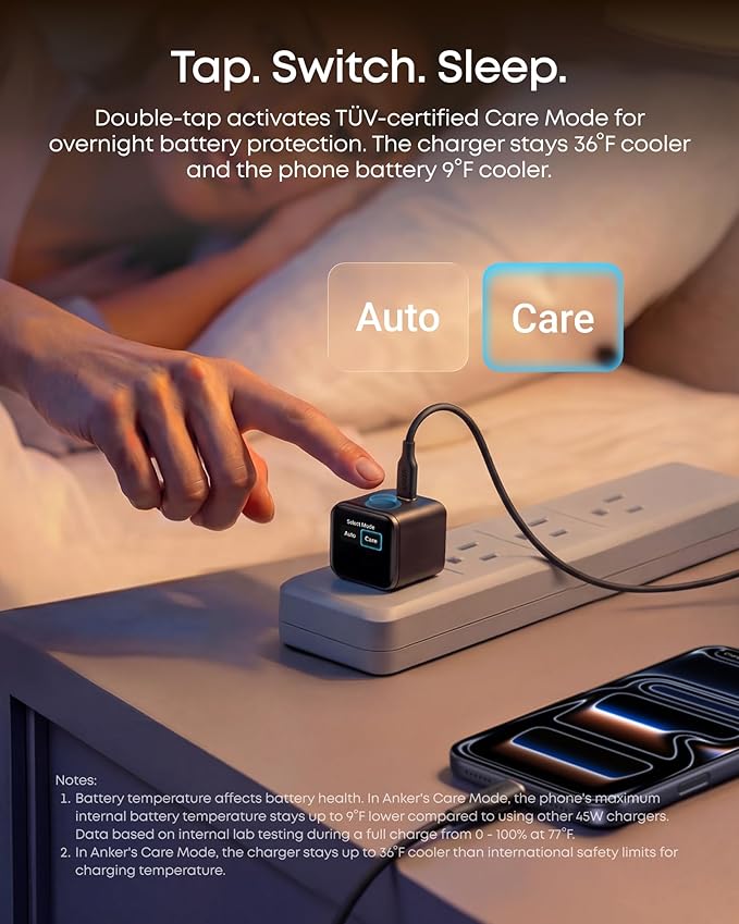 Anker Nano Smart Display Charger, 45W Max Fast Charger USB C for iPhone 17 | 180° Foldable Plug,Smart Recognition, Care Mode GaN USB C Charger Block for iPhone 17/16 (Non-Battery,1 USB-C Port,No Cable) - Image 4
