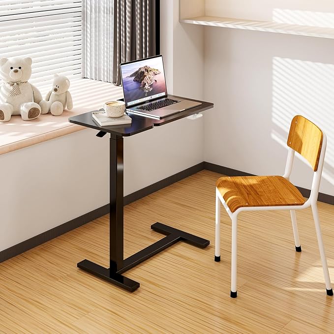 Adjustable Standing Desk Rolling Laptop Table with Wheels, Black | Tiltable Desktop Design for Comfortable Work, Reading and Study Spaces - Image 9