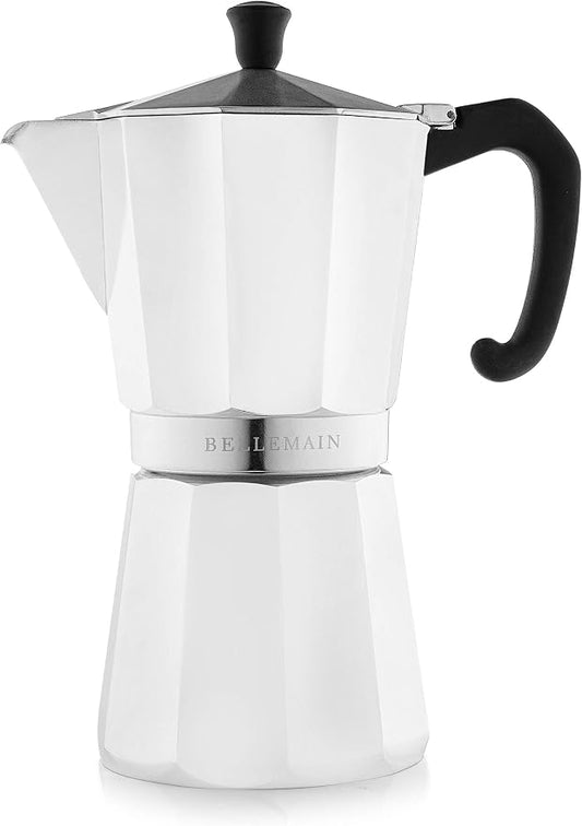 Bellemain Stovetop Espresso Maker, Italian Moka Pot, 9-Cup White | Classic aluminum design brews rich espresso at home or camping, with an easy-to-use and easy-to-clean design. by Bellemain
