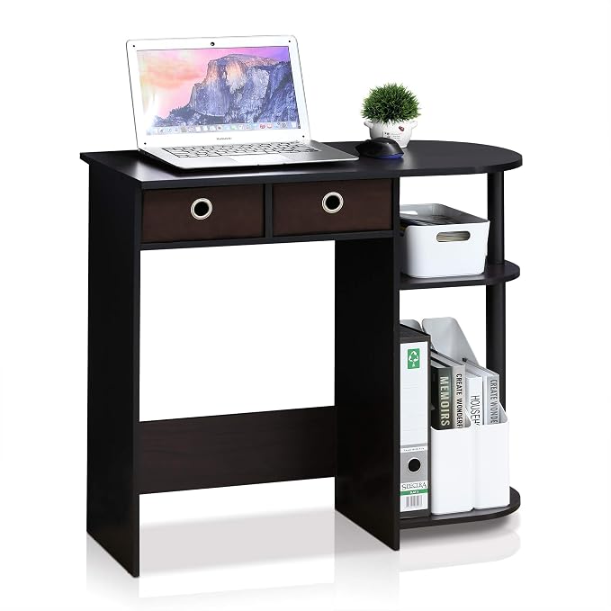 Furinno Go Green Desk, 31.5" Wide Gaming Desk with 2 Side Shelves and Storage Bins, Computer Desk, Office Desk for Home Office, Study Room, Dorm, Bedroom, Dark Walnut by Furinno-FitsYourSpaceFitsYourBudget