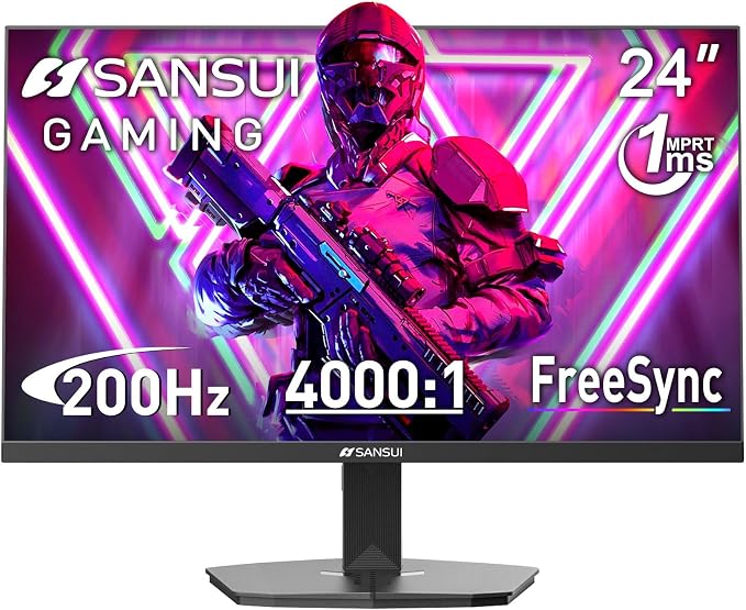 SANSUI 24 Inch Gaming Monitor 200Hz 1Ms FreeSync HDR 110% sRGB FHD 1080P Computer Monitor HDMI DP Ports Eye Care Frameless VESA Mount Cable Management (ES-G24F4L HDMI Cable Included) by SANSUI