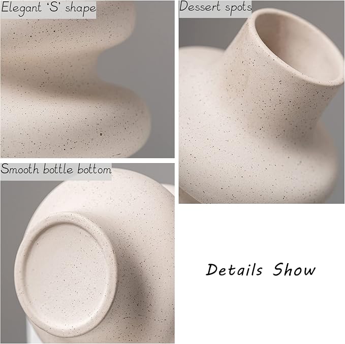 Steviieden Ceramic Modern Dried Flower Vase, Off White Round Pampas Vase, Boho Home Decor for Centerpiece Wedding Dinner Table Party Living Room Office Bedroom, Housewarming Gift - Image 4