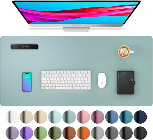 Aothia Leather Desk Pad Protector, Mouse Pad, Office Desk Mat, Non-Slip PU Leather Desk Blotter, Laptop Desk Pad, Waterproof Desk Writing Pad for Office and Home (Light Blue,31.5" x 15.7") by AothiaSimpleNaturalUnique