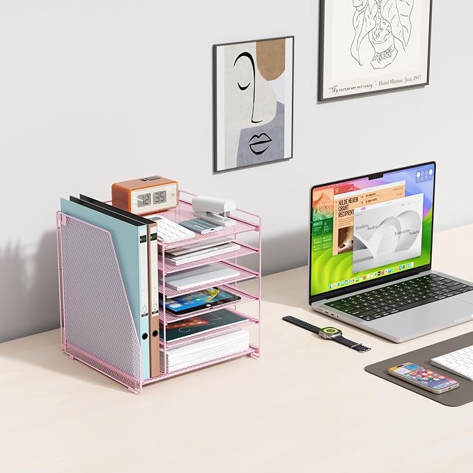 gianotter 6-Tier Paper Organizer With Magazine Holder | Desk Organizers and Accessories, File Organizer for Office Supplies Storag (Pink, 6-Tier) - Image 5