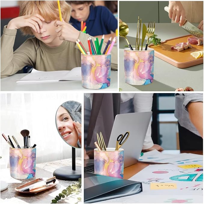Cute Desk Pens Holder, Pencil Cup Holder for Desk, Ceramic Desktop Storage Pen Pencil Organizers Stationery Supplies for Office, Home, Gold Pattern - Image 4
