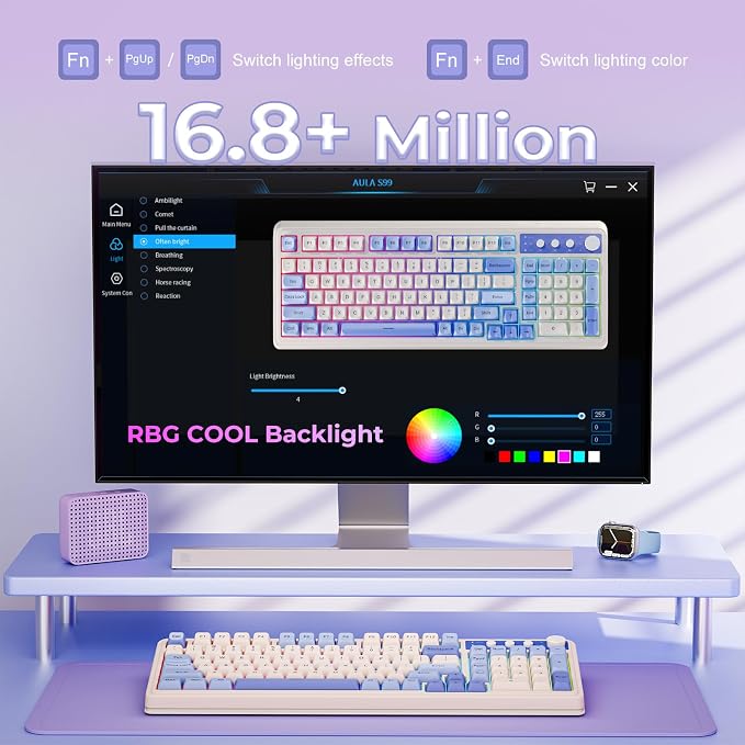 AULA S99 Wireless Keyboard,Bluetooth Computer Gaming Keyboards | 99 Keys with Number Pad,RGB Backlit,Programmable,Creamy Sounding,Tri-Mode BT/2.4GHz/USB-C,2000mAh Thocky Membrane Keyboard - Image 6