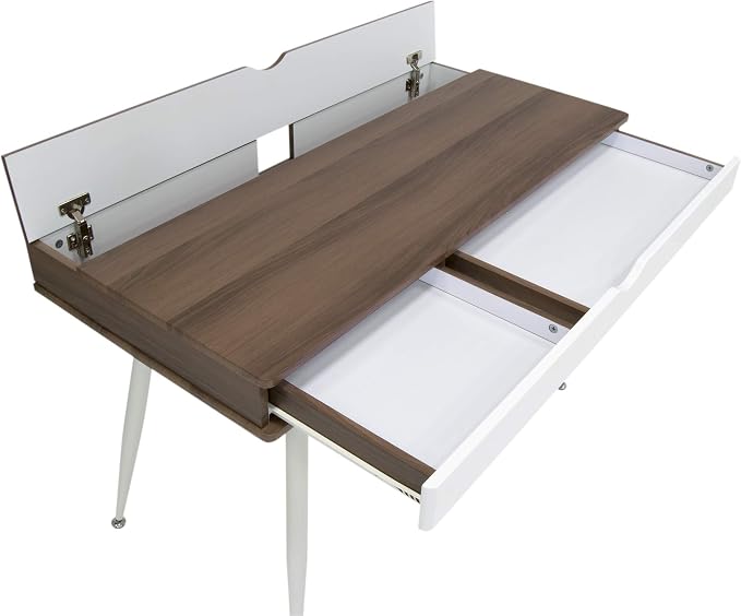 Calico Designs Alcove Modern Desk with Large Split Drawer Storage, White/Chestnut - Image 8