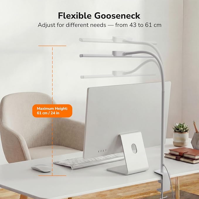 Lepro Desk Lamp with Clamp, Led Clip on Desk Lights for Home Office, White | 11W 750LM Eye Caring Task Light, 25 Lighting Modes, Flexible Gooseneck, Architect Lamp for Monitor, Workbench, Draft, Crafts - Image 5