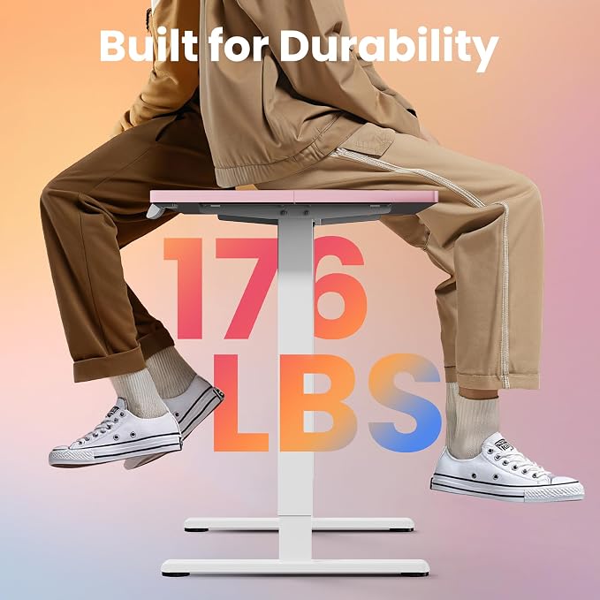 HUANUO 32" Small Electric Standing Desk Adjustable Height, 4 Memory Height Settings, Sit Stand Up Desk for Home Office & Computer Workstation, Pink - Image 6