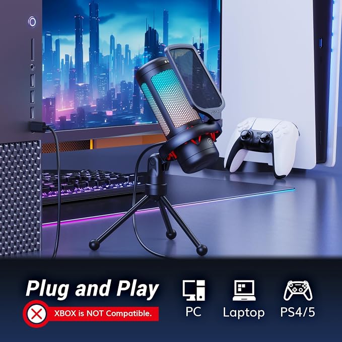 TONOR Gaming Microphone Set, PC Condenser Mic with RGB for Gamers | Desktop Stand Set, Quick Mute, Volume Control, for Twitch Streaming, Discord Chatting, 200 cm/78'' Cable, Black, TC310 - Image 6