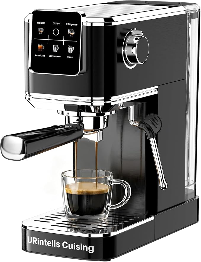URintells Cuising Espresso Machine with Touchscreen And Cold Brew | 20Bar Pump,Stainless Steel Espresso Maker with Powerful Steam Milk Frother for Cappuccino Latte,Iced Americano by URintellsCuising
