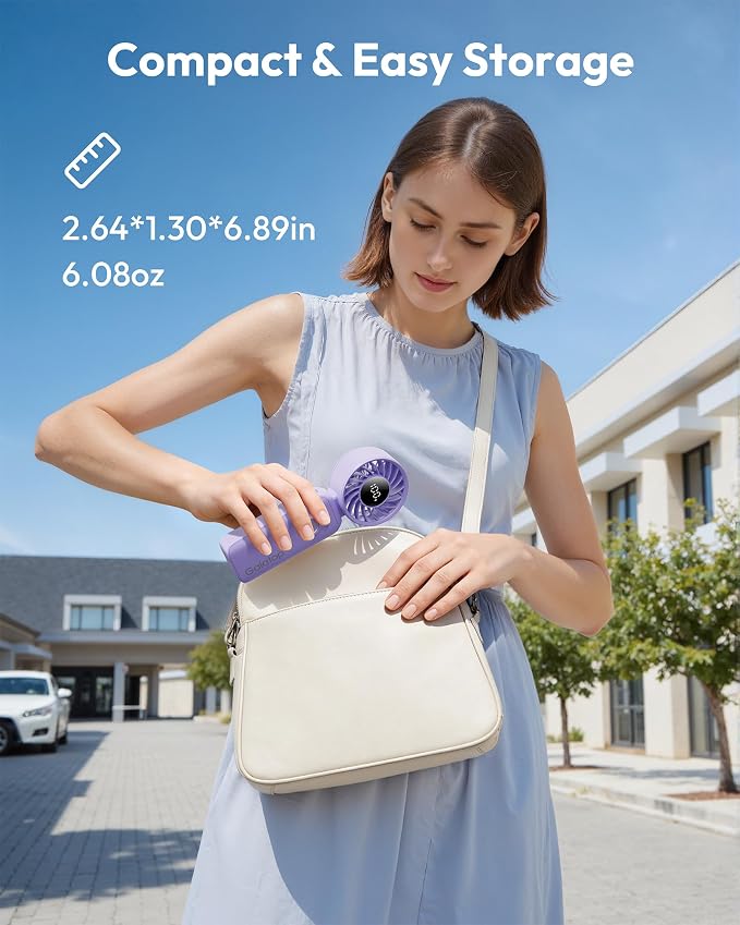 Gaiatop Portable Handheld Fan, 5 Speed Rechargeable Battery Max 18 Working Hours, 3 IN 1 Neck/Desk/Hand Fan Cooling for Travel, Beach, Women/Men Outdoor Activities Gifts - Purple - Image 6