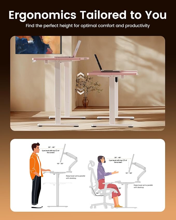 ErGear Height Adjustable Electric Standing Desk, 55 x 28 Inches Sit Stand up Desk, Memory Computer Home Office Desk, Pink - Image 7