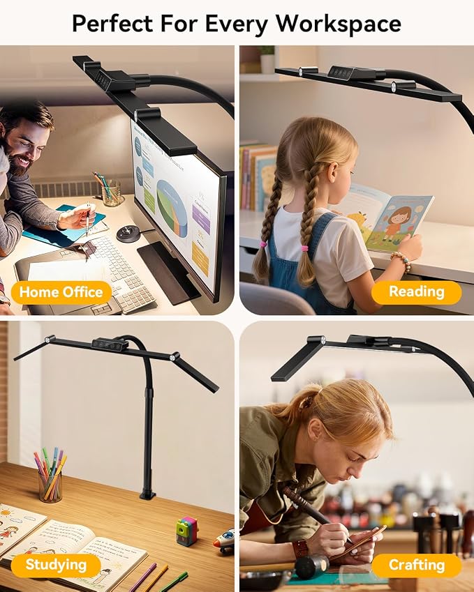 LED Desk Lamp Clamp 24W Adjustable Neck Touch Remote Control | 24W Ultra Bright LED Lighting, Flexible Adjustable Clamp Design, Flexible Adjustable Clamp Design - Image 9