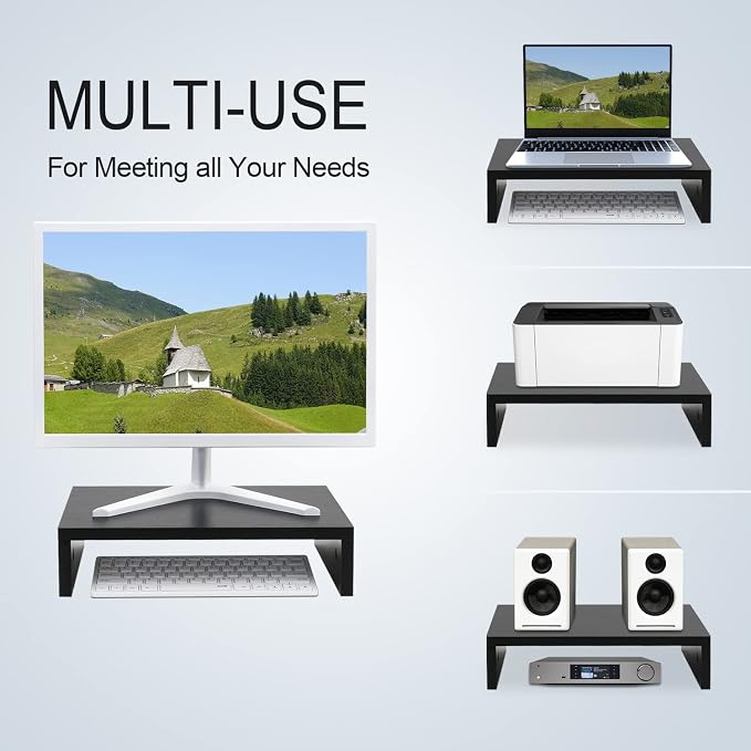 TEAMIX 14.2 inch Monitor Stand Riser, Wood Monitor Riser with Storage for Desk Small Monitor Stand TV/Screen/PC/Laptop Riser Computer Stand Desktop Shelf (Black-14.2 inch) - Image 2