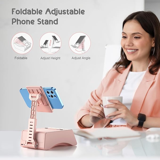 TechGlow Foldable Cellphone Stand with Wireless Bluetooth Speaker Birthday Gifts for Men Women Mother Father Cool Tech Gadgets- Pink - Image 4
