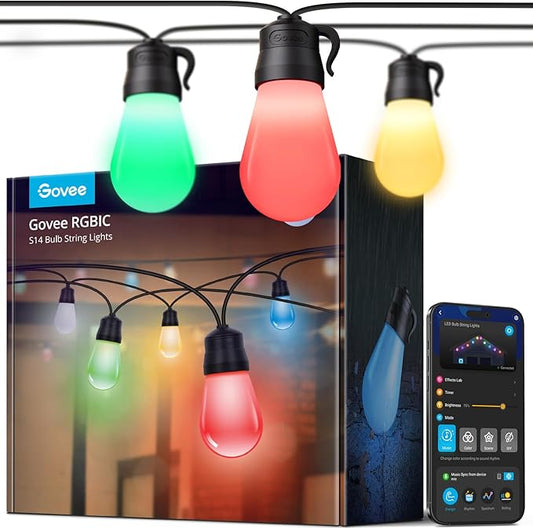 Govee Smart Outdoor String Lights H7029, 24ft RGBIC, IP65, 47 Scene Modes | 8 Dimmable LED Bulbs Outdoor Lights with Color Changing Warm White Lights for Patio, Backyard, App Control, Bluetooth by Unknown