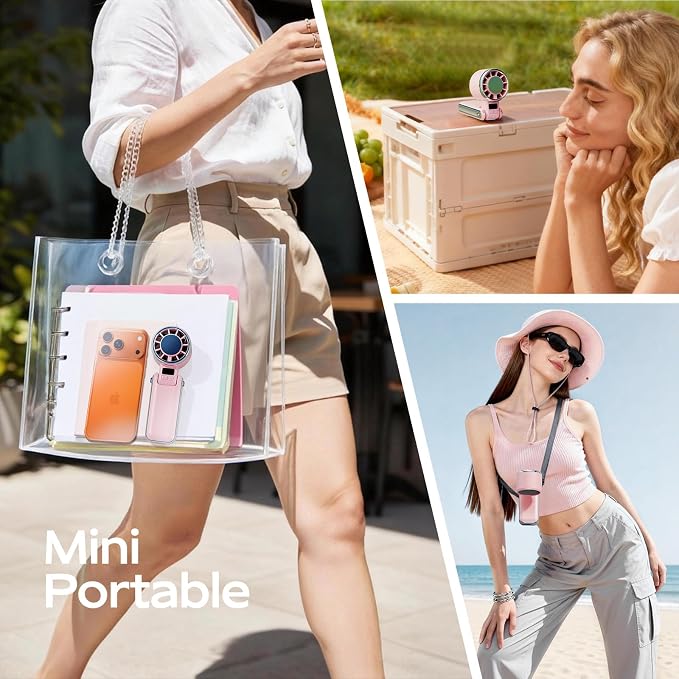 SHEWIND Portable Handheld Fan with Ice Cooling - 5 Gear High Speed Personal Turbo Fan Rechargeable, Up to 13 Hrs, Mini Hand Fans for Travel Essentials, Beach Vacation, Gifts for Women, Men (Pink) - Image 6
