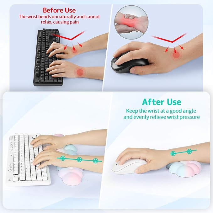 Sushret Cloud Wrist Rest Keyboard, Cloud Keyboard Wrist Pad Set with PU Leather Memory Foam, Cute Arm Rest for Palm Support, PC/Gaming Desk Accessories/Office Setup/Computer Hand Cushion - Rainbow - Image 3