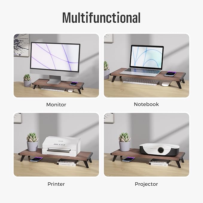 loukin Monitor Stand Riser for Desk, 22.4" x 8.3" Larger Computer Stand for Laptop, PC, Printer, Sturdy Desktop Computer Shelf with Non-Skid Rubber, Home Office (Brown) - Image 6