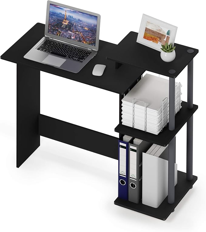 Furinno EFFICIENT Desk, 28.6" Wide Gaming Desk with 3 Open Side Shelves, Laptop Notebook Computer Desk, Office Desk for Home Office, Study Room, Dorm, Bedroom, Solid Black - Image 6