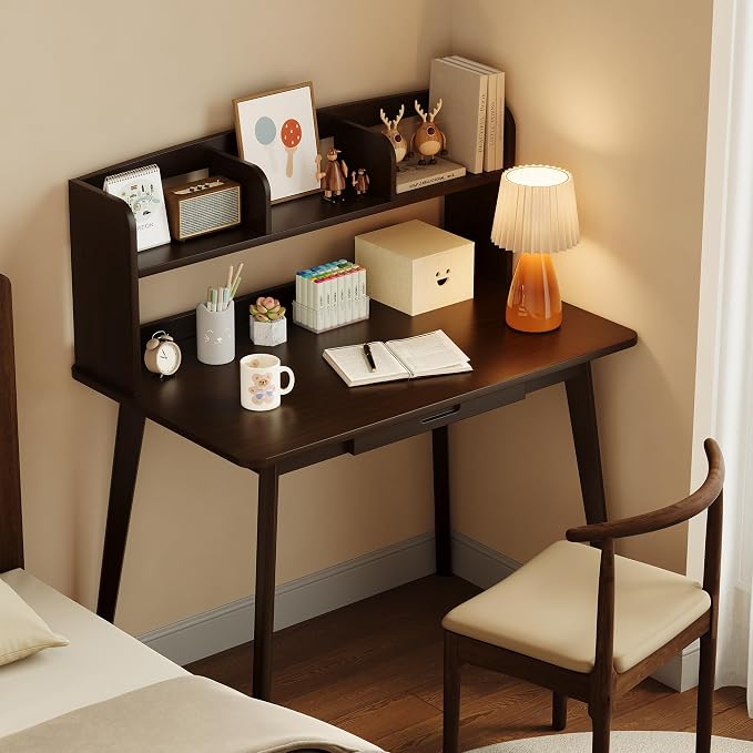 IOTXY Small Writing Desk with Hutch - 39.4" Work Computer Study Table | Black Walnut, Storage Drawer, Space-saving for Home and Office, with Bookshelves - Image 7