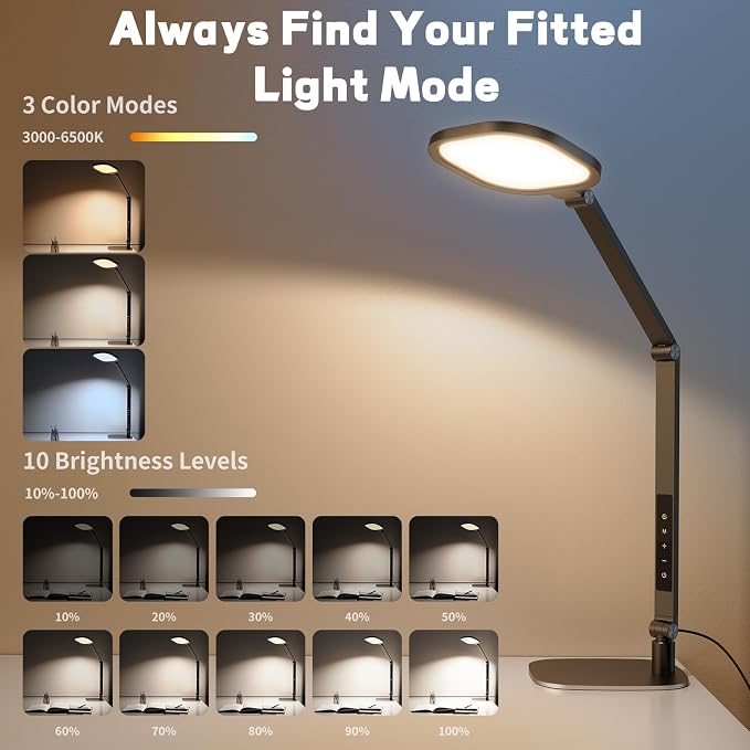 LitONES Desk Lamp for Home Office, Tall Computer Ring Light with CRI 97.8 | Eye-Caring Diffused Desktop Light with Memory & Timer Func, 1200LM Zoom Lighting for Video Calls, Conference, Reading,Study - Image 3