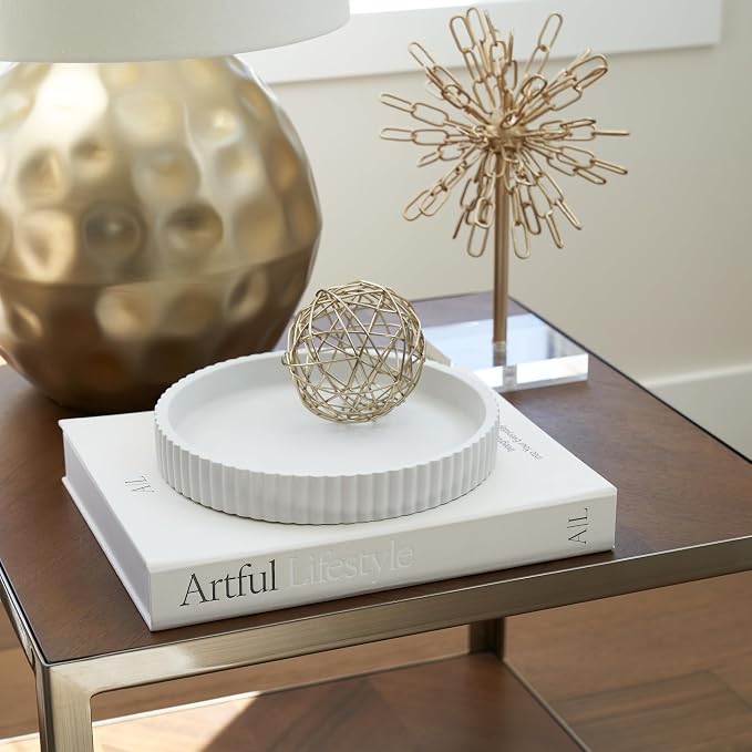 Decorative Concrete Tray & Book Decor Set - Scalloped Tray & Linen Box Enhance Your Coffee Table or Bookshelf Decor - Stylish Home Decoration for Your Living or Dining Room & as a Housewarming Gift - Image 8