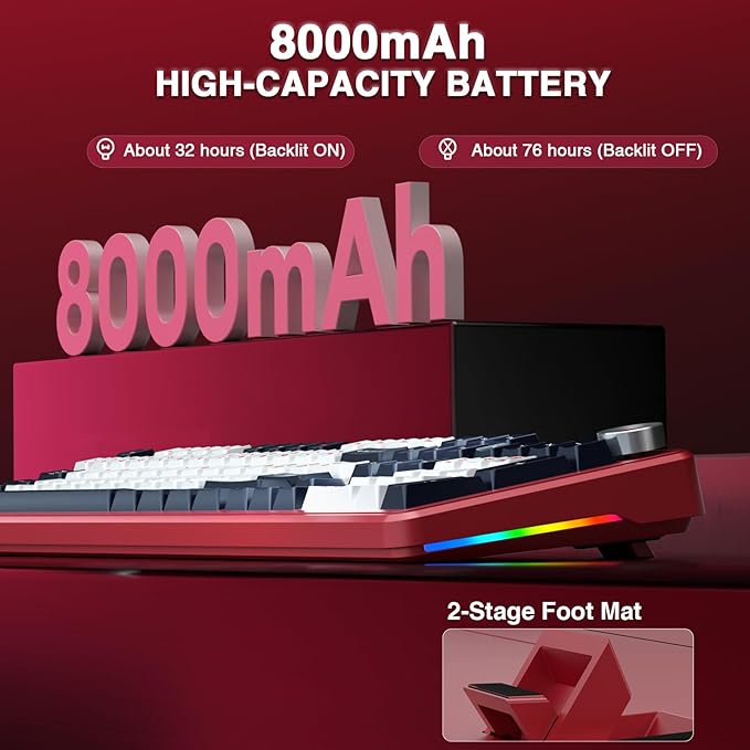 AULA F108 PRO - Wireless Mechanical Keyboard with Screen&Knob,Hot Swappable Gaming Keyboard with 8000mAh Battery,Pre-lubed Switches,RGB Backlit,PBT Keycaps Creamy Sounding Computer Keyboards,104 Keys - Image 6