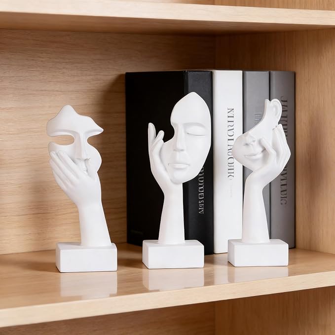 3 Pcs Thinker Small Statue Set - White Art Abstract Home Accent Figurines for Decor Woman Apartment Bookshelf Floating Shelf Coffee Table Office Desk Bathroom Counter Decor (3 Pcs White, 6") - Image 2