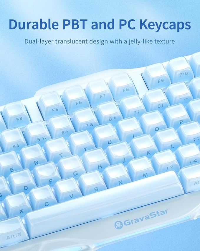 GravaStar Mercury K1 75% Wireless Mechanical Gaming Keyboard RGB Backlit | Gasket Mount, Hot Swappable Linear Switches, Creamy Sound Keyboard, 2.4GHz/USB-C/Bluetooth 5.0, for Win/Mac【Ice Blue】 - Image 5