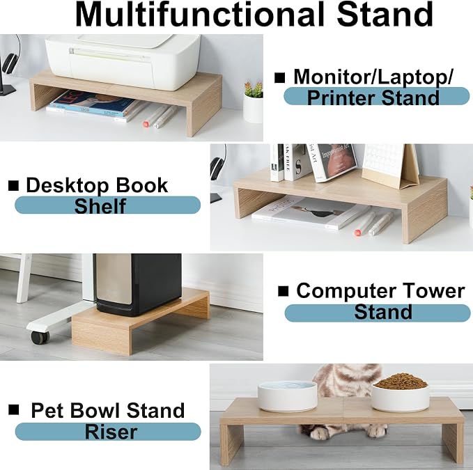 TEAMIX 2 Pack Monitor Stand Riser-20 inch, Wooden Desktop Riser for TV/PC/Laptop/Printer, Cozy Monitor Riser with Storage, Computer Stand Space-Saving - Image 3