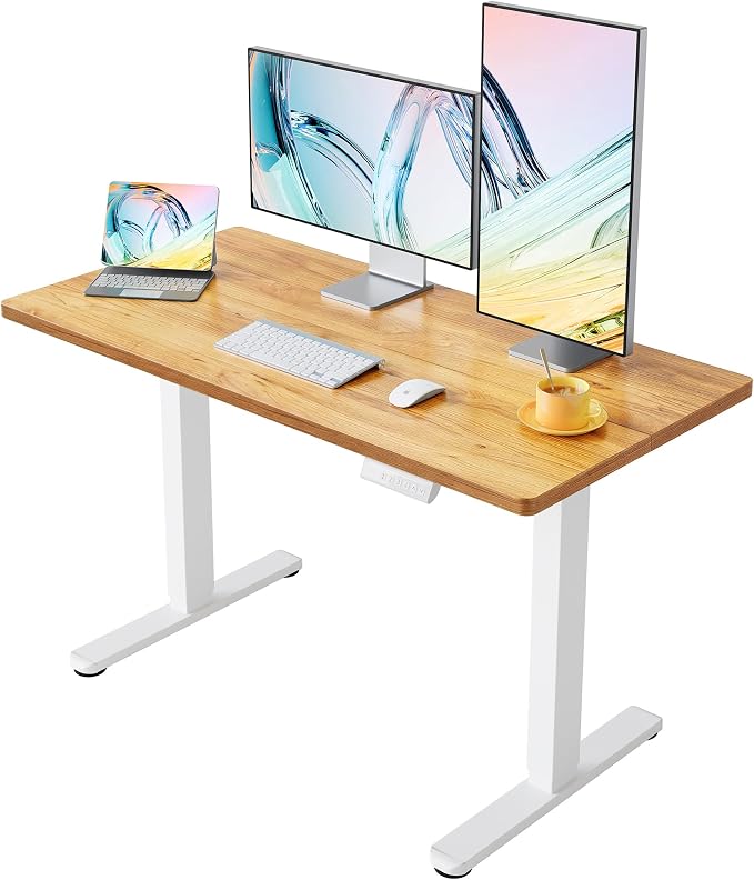 HUANUO Electric Standing Desk, 63" x 28" Height Adjustable Desk, 4 Memory Height Settings, Sit to Stand Up Desk for Home Office, with Headphone Hook, Cable Manager, Light Vintage Brown by HUANUO