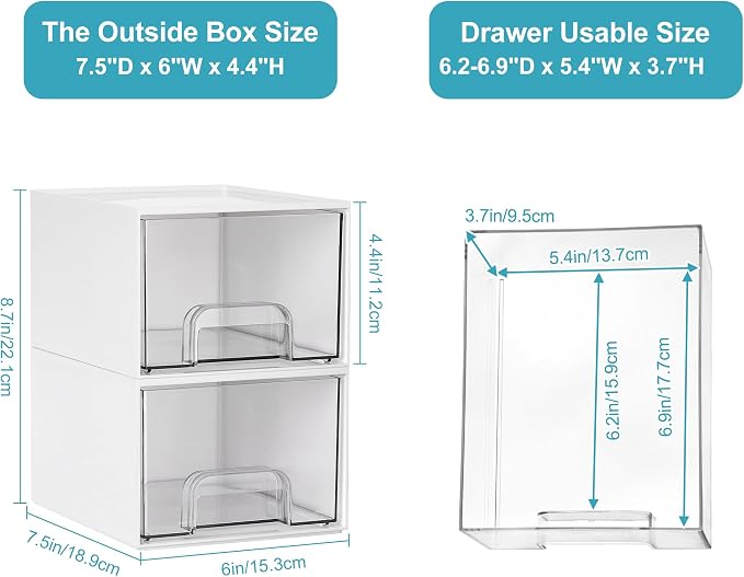 Vtopmart 4Pack Small Stackable Storage Drawers, Bathroom Makeup Organizer,Plastic Storage Bins for Vanity, Undersink, Kitchen Cabinets, Pantry, Home Organization(White) - Image 3