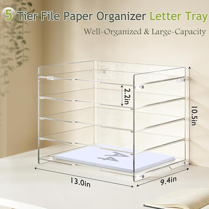 KKU 5 Tier Clear Acrylic Desk Organizer, Letter Tray Paper File Desk Organizer and Accessories For Office Supplies - Image 3