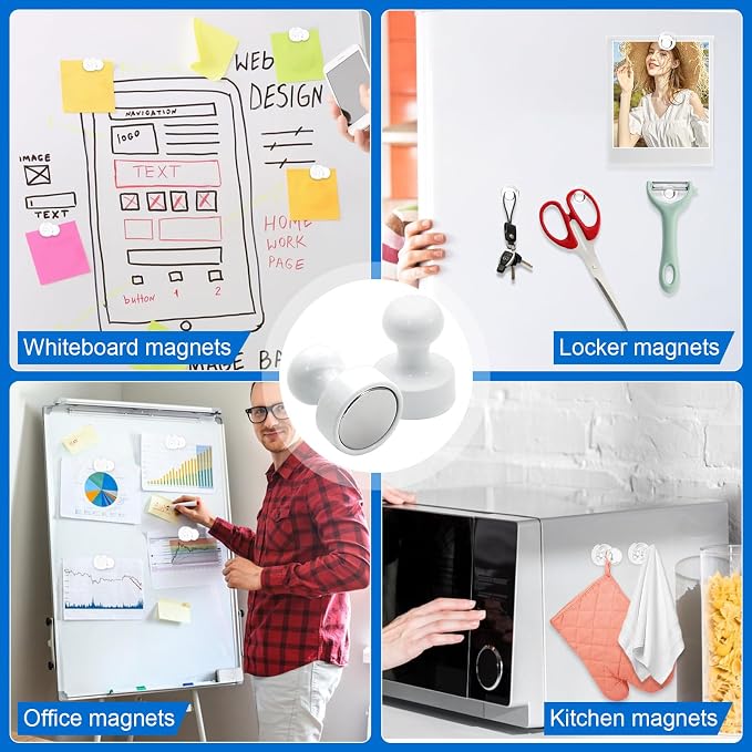 LOVIMAG Fridge Magnets 20Pcs, Magnet for Refrigerator Whiteboard, White | Small Strong Neodymium Metal Cute Push Pin for Classroom, Kitchen, Accessories Decorative, Office, Calendar - Image 2