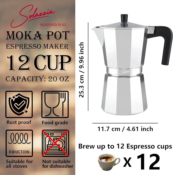 12 Cup Stovetop Espresso Maker Italian Moka Pot, Stove Top Cuban Coffee Maker, Greca Mocha Pot(Basic, 20 oz/600ml) - Image 4