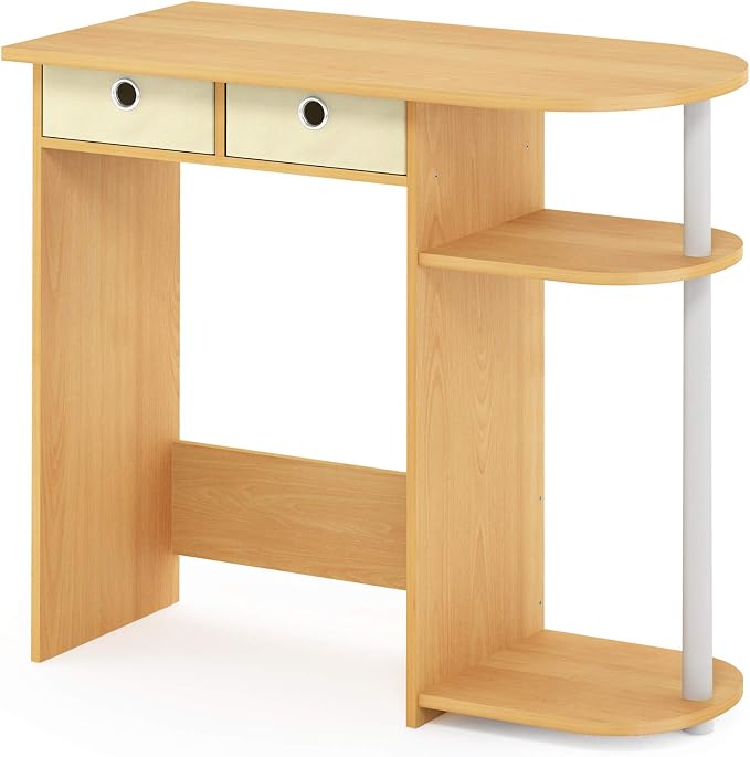 Furinno Go Green Desk, 31.5" Wide Gaming Desk with 2 Side Shelves and Storage Bins, Computer Desk, Office Desk for Home Office, Study Room, Dorm, Bedroom, Beech - Image 7
