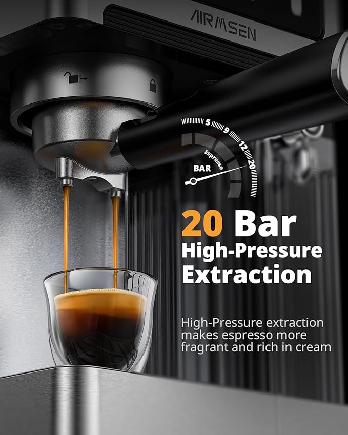 AIRMSEN 20 Bar Espresso Machine with Automatic Milk Frother, Cappuccino & Latte Coffee Maker with Quick Brew Dual Boiler (1350W + 1000W), Stainless Steel, 60oz Water Tank, Touchscreen - Image 5