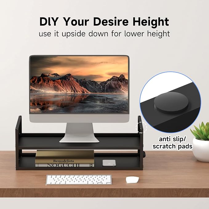 Pholiten Monitor Stand Riser, Desktop Stand, Computer Stand, Ergonomic Design, Two-Level Design, Desktop Organization, Keyboard Smartphone Storage, Printer Stand, Display Stand, 16.5 x 9.3 x 5.6 - Image 4