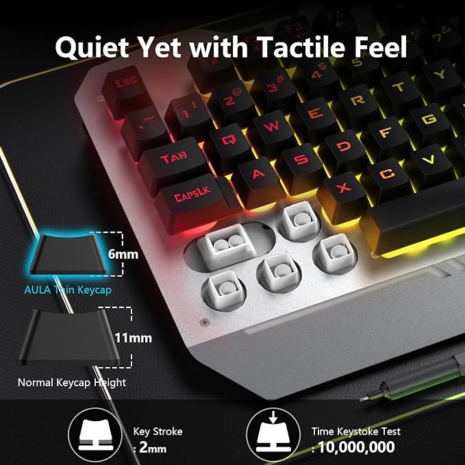 AULA Gaming Keyboard and Mouse,Wired 104-Key Mouse and Keyboard Combo Metal | Full Size Computer Keyboards with Number Pad,New Update Version,RGB Backlit Anti-Ghosting PC Keyboard for Laptop WinXP/7/8/10 - Image 7