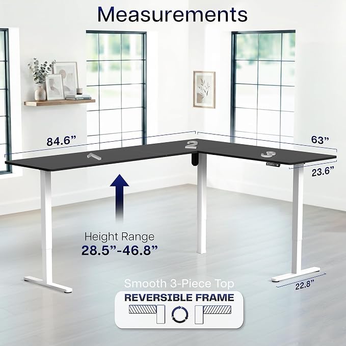 VIVO Black 84 x 63 in Corner Standing Desk, DESK-E3CTWB-84 | Electric, Large Reversible L-Shaped Table, Sit Stand Height Adjustable, Memory Controller, Office Furniture Sets, Black Frame - Image 5