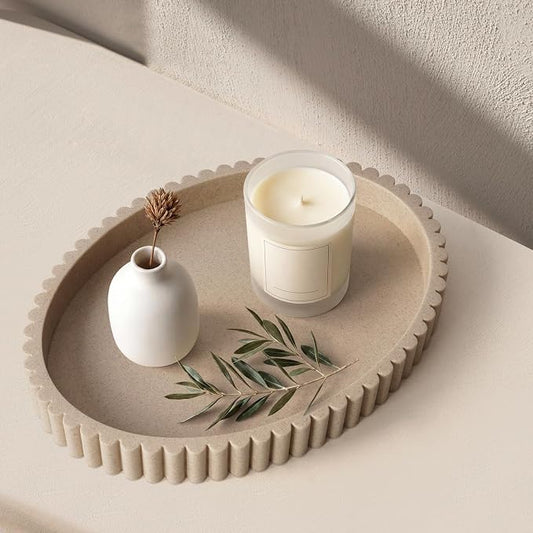 Oval Tray for Coffee Table Decor, 13" Resin Coffee Table Trays, Table Centerpieces Decorative Tray for Home Decor, Modern Decorative Centerpiece Trays, Beige Resin by Cathyeen